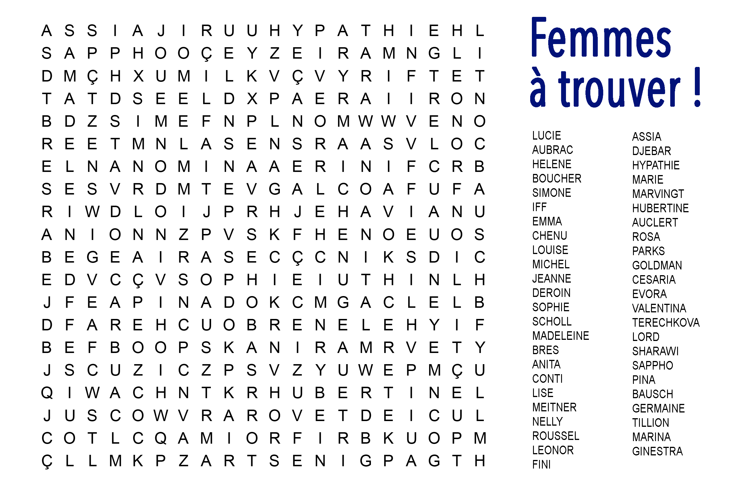 Jeu mots mélés de femmes remarquables